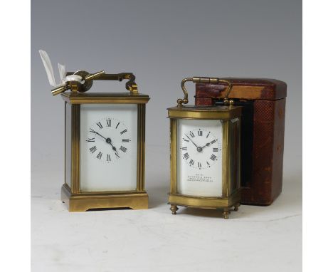 A 19th century French brass cased bowfront carriage Clock,&nbsp;retailer marked for Gaydon &amp; Sons of Kingston on Thames, 
