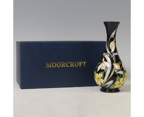 A Moorcroft pottery ‘Primrose Warburg’ pattern vase, 2019, by Nicola Staney, painted and printed marks, 17cm high, with origi
