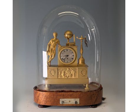 A French Empire ormolu mantel Clock,&nbsp;incorporating musical mechanism to plinth, circa 1820, the silvered dial with Roman