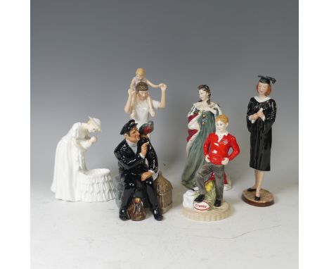 Six boxed Royal Doulton Figures, including; Queen Anne HN3141 LE #2175 with CoA, Daddy’s Girl HN 5479 BNIB, Young Welsh Man R