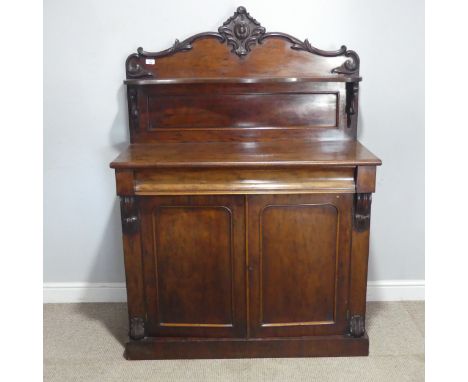 A Victorian mahogany Chiffonier, raised on plinth base, W 106.5 cm x H 148 cm x D 44.5 cm.