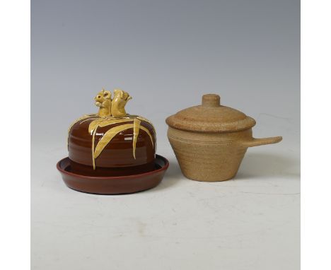 A David Cleverly Studio ceramic butter Dish, having a typical pair of mice to the lid and sprigged wheat decoration, together