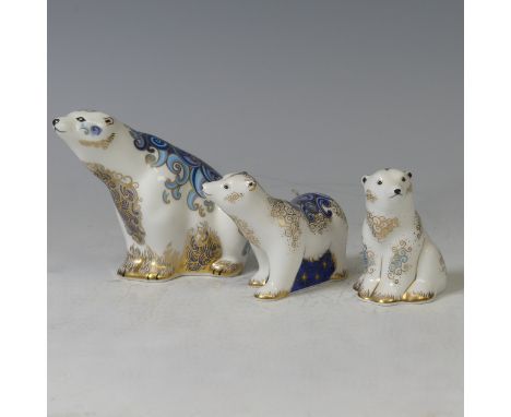 A Royal Crown Derby 'Aurora Polar Bear' Paperweight, signature edition of 1500 for Connaught House, gold stopper, together wi