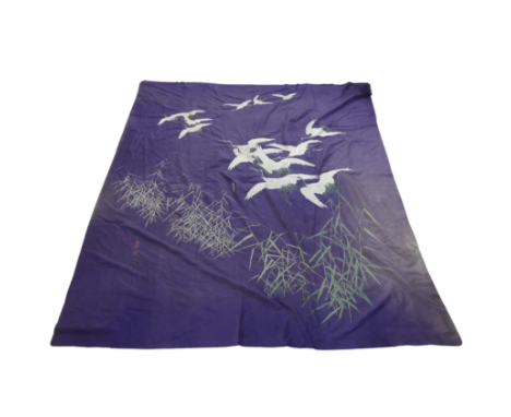 A large Chinese shantung silk Embroidery, embroidered with cranes