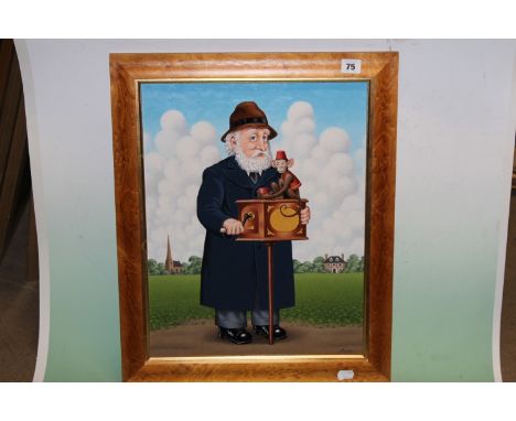 Fred Aris (b.1932-?), Organ Grinder and the Monkey, signed, oil on board, 47 x 36cm.