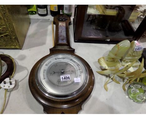 Oak aneroid barometer, H: 76cm. Not available for in-house P&amp;P
