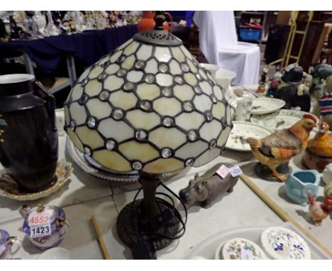Modern Tiffany style table lamp, with jewelled shade, H: 46cm. All electrical items in this lot have been PAT tested for safe