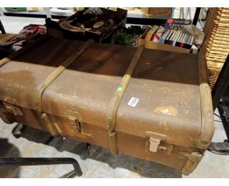Vintage wood bound steamer trunk. Not available for in-house P&amp;P 