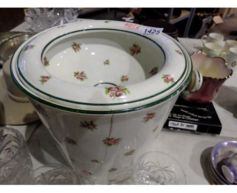 Crescent pottery ceramic chamber pot, crack to body, H: 29cm. Not available for in-house P&amp;P