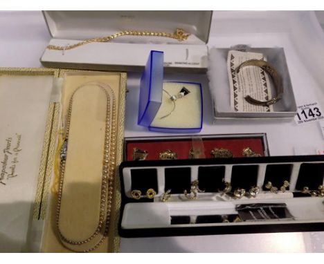 Costume jewellery including cased Pierre Cardin earring sets, silver and enamel bangle. UK P&amp;P Group 2 (£20+VAT for the f
