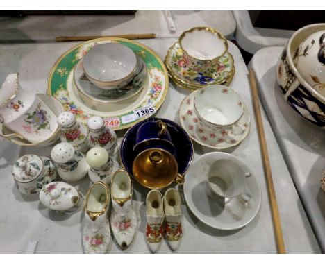 Mixed ceramics, including a Hammersley trio and a Royal Crown Derby Derby Posies milk jug and sugar bowl. Not available for i