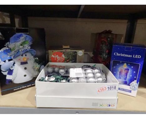 Shelf of mixed Christmas decorations. Not available for in-house P&amp;P 