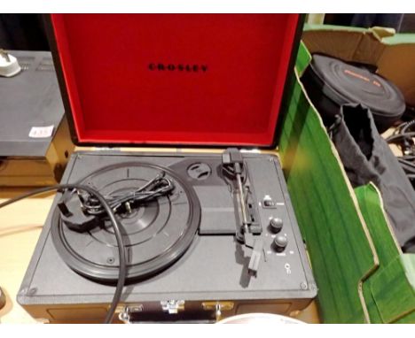 Crosley briefcase record player with bluetooth in and out, with power supply, working. All electrical items in this lot have 