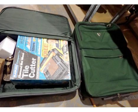 Two Antler cases containing a boxed tile cutter and two Stanley planes. Not available for in-house P&amp;P 