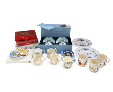 A mixed collection of commemorative mugs from 20th century and later, some still in wrapping, including Charles' Wedding etc;