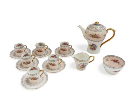 A mid 20th Century Shelley crochet coffee service with pot, cream and sugar, six coffee cans and saucers. Condition : 1 Sauce