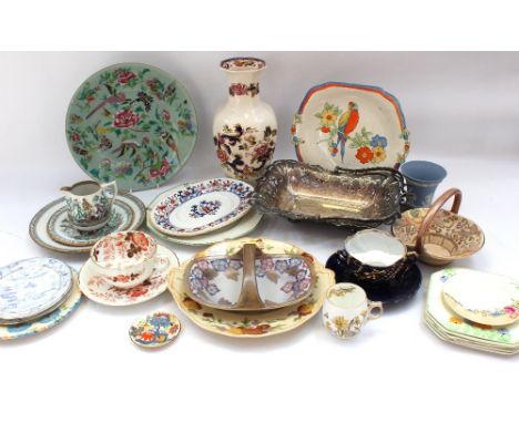 A mixed collection of early to mid 20th Century china and porcelain wares to include Bursley ware, Masons, early mustache cup