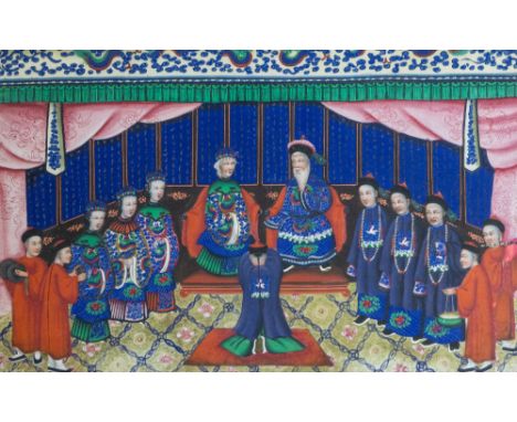 Chinese School (19th century), a Mandarin and his family, painting on rice paper, 28.5cm x 18cm. framed and glazed.  Provenan