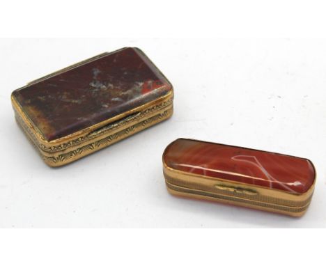 A 19th century double sided agate and hardstone gilt metal mounted snuff box, of rectangular shape, with metal mount with fle