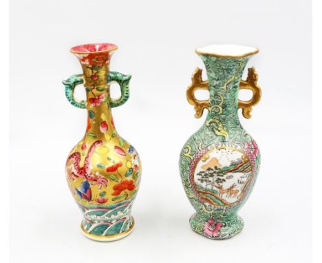 A 19th Century elegant Masons ironstone baluster vase with elongated trumpet neck, decorated with dragons amongst foliage aga