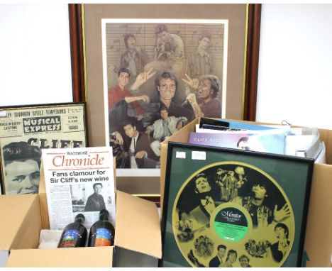  A large collection of Cliff Richard memorabilia and ephemera including tour programmes and tickets, a framed new musical exp