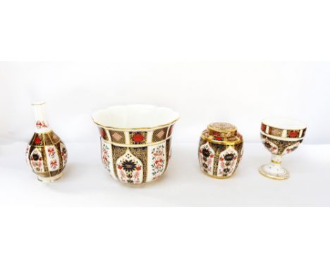 4 Royal Crown Derby items to include a cache pot, goblet; vase; ginger jar and cover all good condition