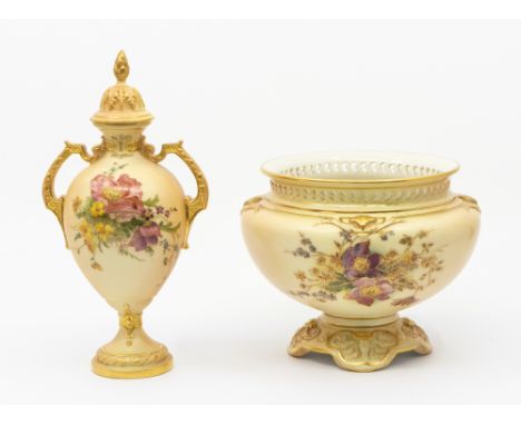 A Royal Worcester small blush ivory urn-shaped vase and cover no. 2209, approx. 17cm high, together with an ornate Royal Worc