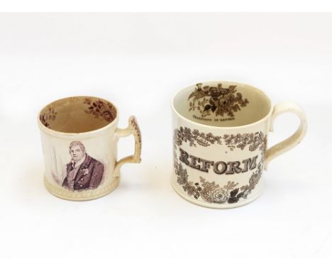 William IV and Queen Adelaide commemorative mug along with a William IV reform mug. Larger mug restored , other has minor chi