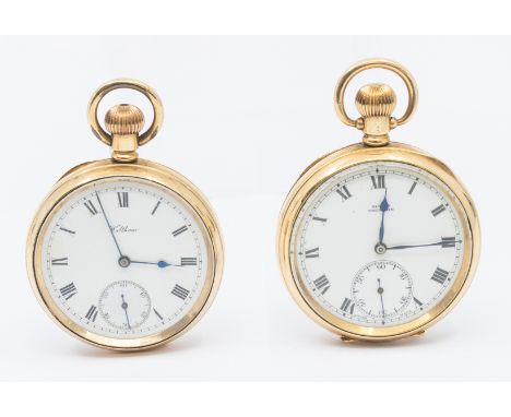 A Waltham gold plated open faced pocket watch, comprising a signed white dial with numeral markers, subsidiary dial at 6, pla