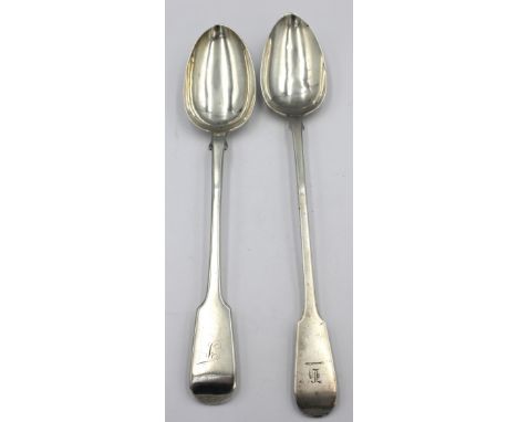 A George III fiddle patterned silver basting spoon, initialled to terminal, hallmarked London, 1807, makers mark rubbed parti