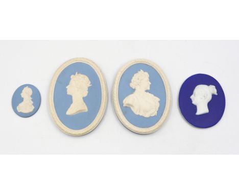 Royal interest: four Wedgwood 20th century jasper portrait plaques. Queen Victoria, Queen Charlotte, Queen Elizabeth II and t
