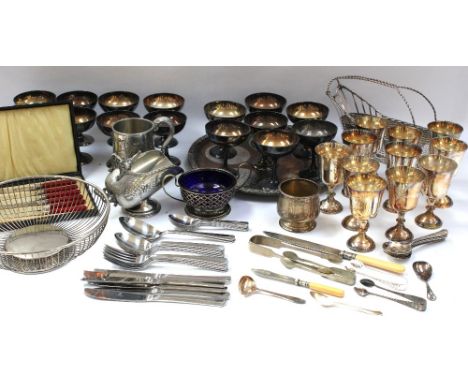 A large collection of silver plated items to include food tureens with covers, tea/coffee pots, cream jugs, sugar bowls, wine