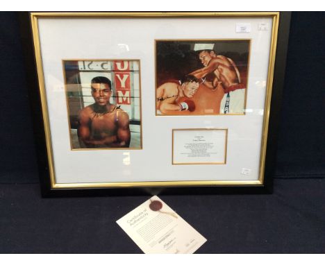 A limited signed photograph of Muhammad Ali; together with a signed picture signed by Tunney Hunsaker, framed in one frame