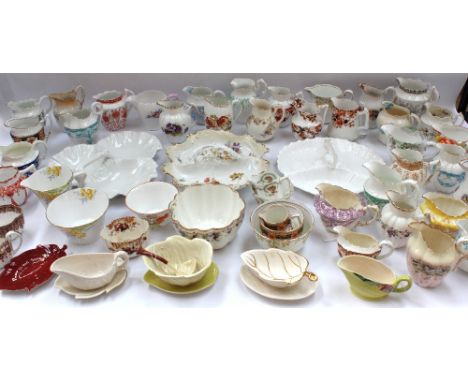 A quantity of varying china milk/cream jugs, bowls and others, Makers include Shelley, Wileman, Royal Albert, a Macintyre jug