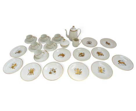 A late 20th century Limoges 'Cernet' coffee set, 6 cups, 6 saucers, coffee pot, sugar bowl, cream jug, 12 side plates with si