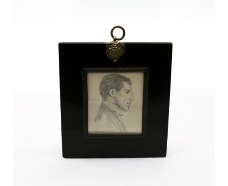 English School (late 19th century), Portrait of Claude Ralston, pencil portrait miniature, 6cm x 7.3cm, titled lower left, In