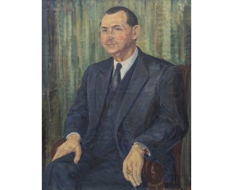 Karen Trier Frederiksen (20th century), Portrait of Lauritz A Z Estrup (1890-1974), oil on canvas, 98cm x 77.5cm, initialled 