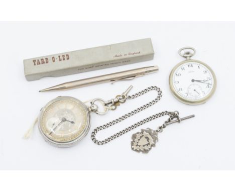 A Victorian silver cased open faced pocket watch with silvered dial, gilt numeral markers and foliate decoration, subsidiary 