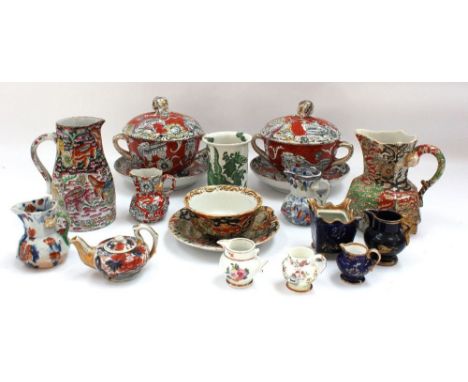 A mixed collection of Masons ironstone from the early to mid 19th Century to include tureens, cups with saucers, jugs, Chines
