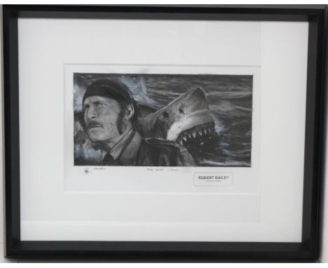Robert Bailey (20th century); Fatal Grudge (Jaws); pencil drawing of Jaws raising from the ocean with Robert Shaws; character