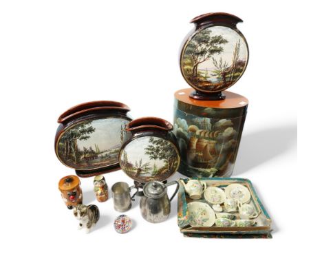 A mixed lot comprising: a small sized Winstanley cat pottery figure with orange glass type eyes, (small nick to one ear); thr
