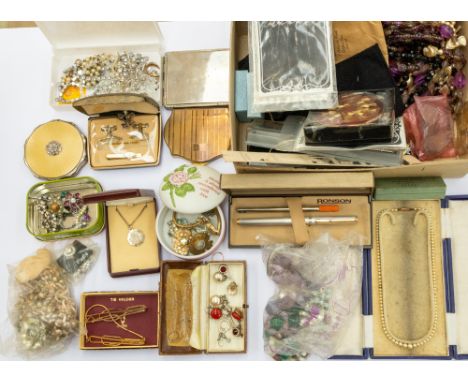 A collection of various costume jewellery to include vintage bead necklaces, along with paste versions, faux pearl necklaces 