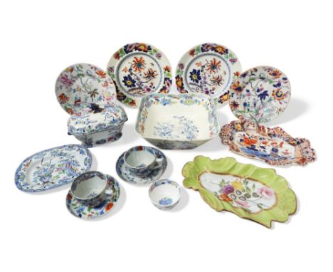 A collection of early 19th Century Masons ironstone , to include dishes , plates, cups, lidded tureens, some with wear and fa