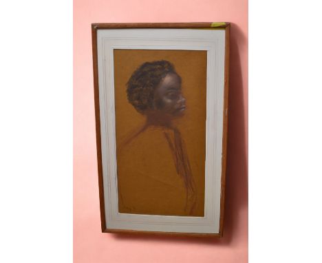 Harold Riley DL, DLitt, FRCS, DFA, ATC (1934-2023) Profile portrait of a Lady (head study)  crayon on brown paper, 44 x 23cm 
