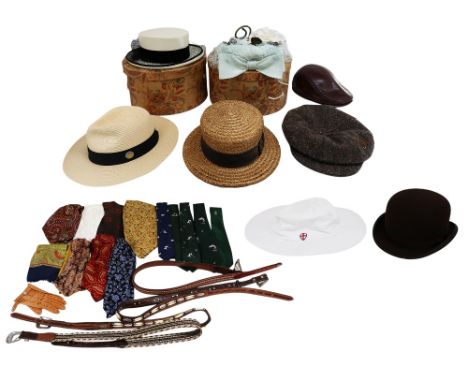 A collection of men's and women's hats to include a Geneivere ice blue hatinator, a Debenhams&nbsp; cream boater tyle hat wit
