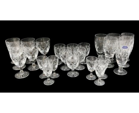 A collection of mixed cut glass glasses of varying sizes, some Royal Doulton and others.  some with wear / faults.  (1 box)