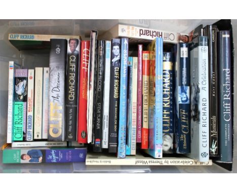  Two large boxes of Cliff Richard books, calendars and fan club brochures to include good news and international Cliff Richar