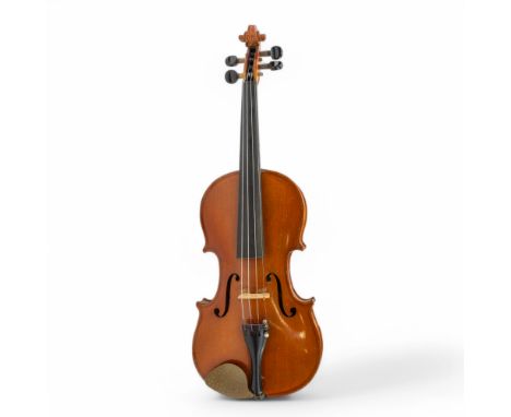  A 20th Century Polish/Czech copy of a stradivarius, with bow, no case.