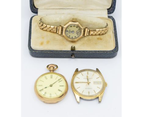 A ladies vintage 9ct gold Accurist wristwatch on later plated strap, (winds and ticking) total gross weight approx 17.2gms,  