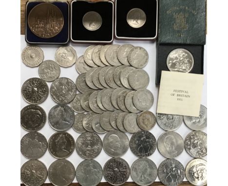 Collection of Coins, includes 1951 Festival of Britain Crown In Original Green Box with Certificate, European &lsquo;Clermont